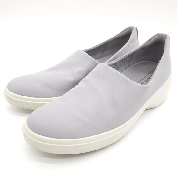 ECCO‎ Soft 7 (Womens Size 9-9.5) Wedge Slip-On Sneakers Shoes Gray White Loafers - Picture 1 of 9